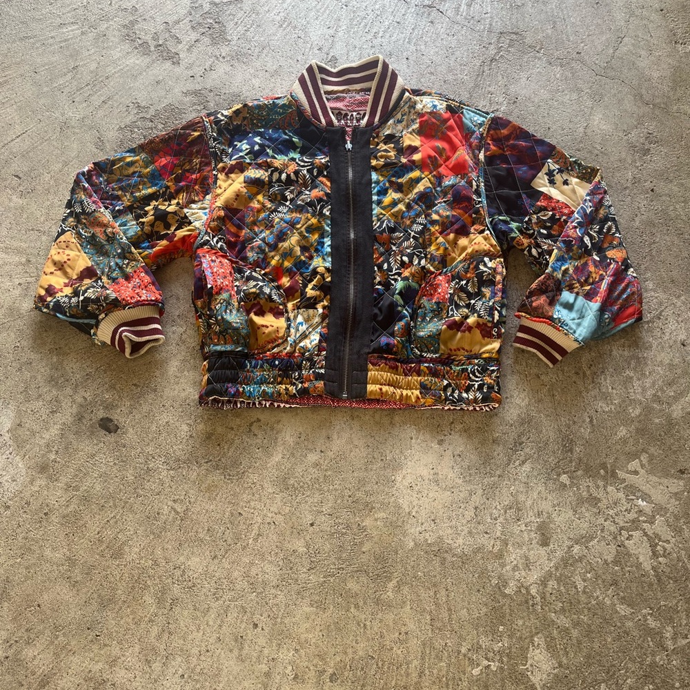 Free People Multicolor Quilted Patchwork Bomber J… - image 1